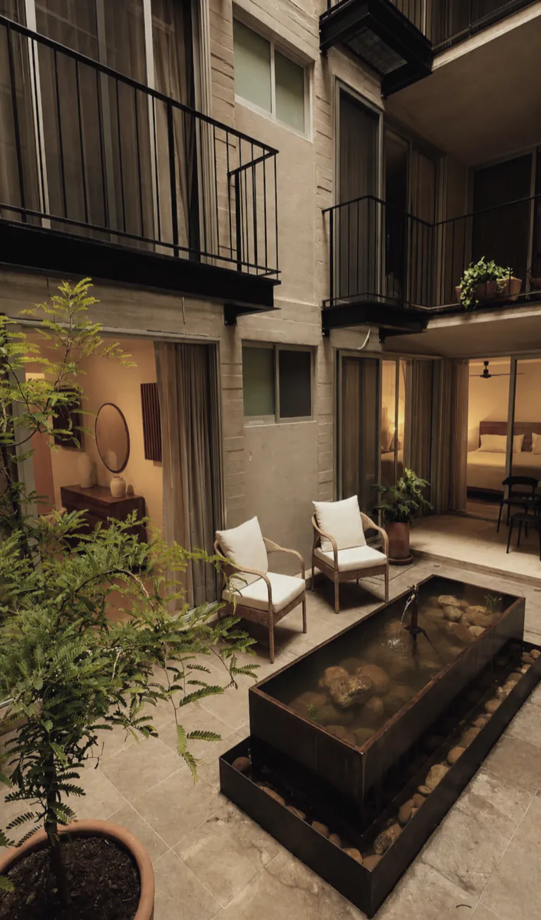 Patio y espejo de agua